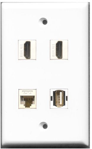 RiteAV - 2 Port HDMI 1 Port USB A-A 1 Port Cat6 Ethernet White Wall Plate