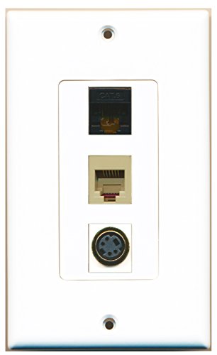 RiteAV - 1 Port Phone RJ11 RJ12 Beige and 1 Port S-Video and 1 Port Cat6 Ethernet Black Decorative Wall Plate Decorative