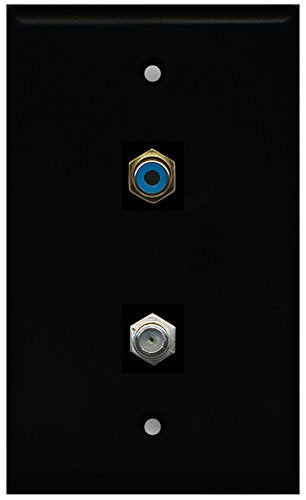 RiteAV - Black 1 Port RCA Blue 1 Port Coax Cable TV- F-Type Wall Plate