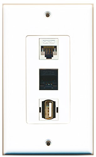 RiteAV - 1 Port USB A-A and 1 Port Cat5e Ethernet White and 1 Port Cat5e Ethernet Black Wall Plate Decorative