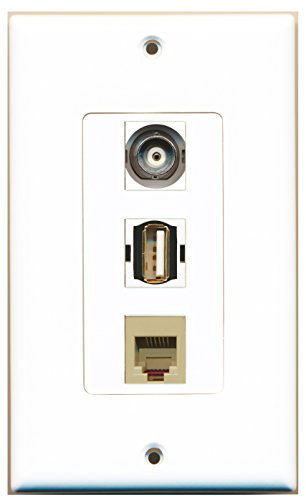 RiteAV - 1 Port USB A-A and 1 Port Phone RJ11 RJ12 Beige and 1 Port BNC Decorative Wall Plate Decorative