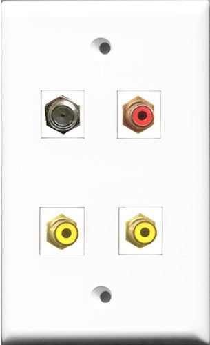 RiteAV 1 Port RCA Red 2 Port RCA Yellow and 1 Port Coax Cable TV- F-Type Wall Plate