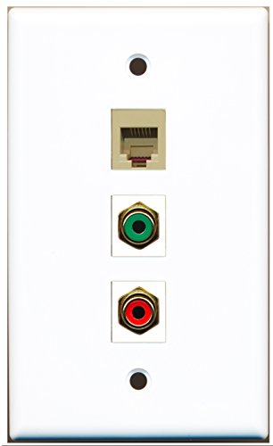 RiteAV - 1 Port RCA Red and 1 Port RCA Green and 1 Port Phone RJ11 RJ12 Beige Wall Plate