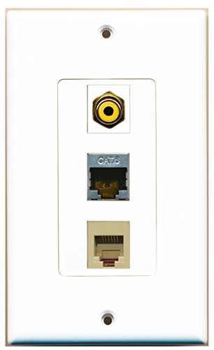 RiteAV - 1 Port RCA Yellow and 1 Port Phone RJ11 RJ12 Beige and 1 Port Shielded Cat6 Ethernet Decorative Wall Plate Decorative