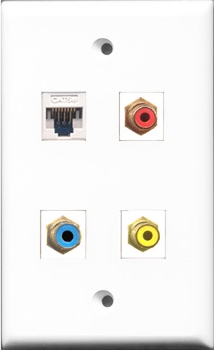 RiteAV 1 Port RCA Red and 1 Port RCA Yellow and 1 Port RCA Blue and 1 Port Cat5e Ethernet White Wall Plate