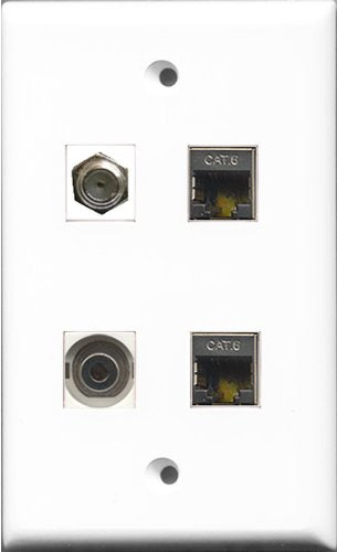 RiteAV 1 Port Coax Cable TV- F-Type 2 Port Shielded Cat6 Ethernet and 1 Port 3.5mm Wall Plate
