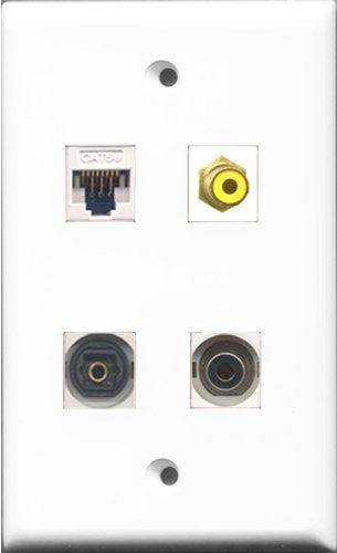 RiteAV 1 Port RCA Yellow and 1 Port Toslink and 1 Port 3.5mm and 1 Port Cat5e Ethernet White Wall Plate