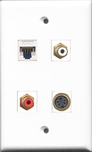 RiteAV 1 Port RCA Red and 1 Port RCA White and 1 Port S-Video and 1 Port Cat5e Ethernet White Wall Plate