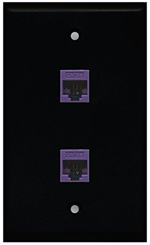 RiteAV - Black 2 Port Cat5e Ethernet Purple Wall Plate