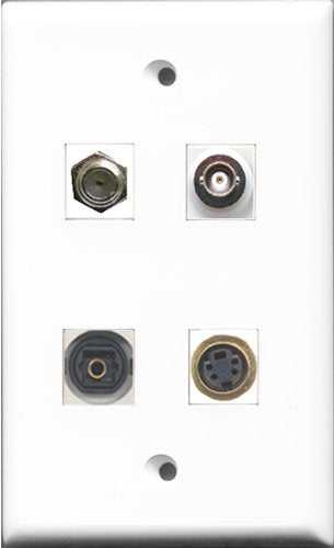 RiteAV 1 Port Coax Cable TV- F-Type and 1 Port S-Video and 1 Port Toslink and 1 Port BNC Wall Plate