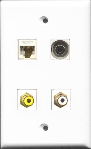 RiteAV 1 Port RCA White and 1 Port RCA Yellow and 1 Port 3.5mm and 1 Port Cat6 Ethernet White Wall Plate