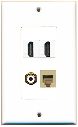 RiteAV - 2 Port HDMI 1 Port RCA White 1 Port Phone RJ11 RJ12 Beige Wall Plate Decorative