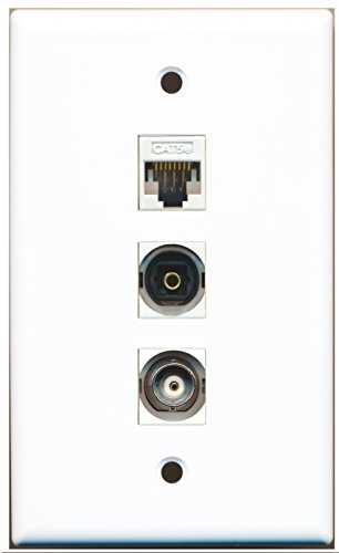RiteAV - 1 Port Toslink and 1 Port BNC and 1 Port Cat5e Ethernet White Wall Plate