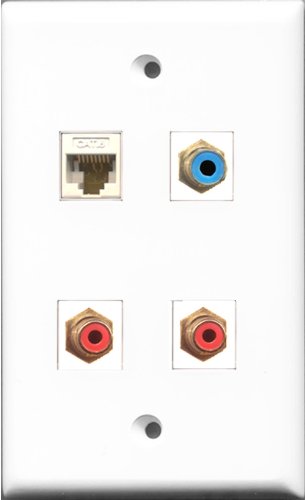 RiteAV - 2 Port RCA Red and 1 Port RCA Blue and 1 Port Cat6 Ethernet White Wall Plate