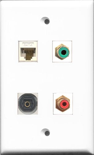 RiteAV 1 Port RCA Red and 1 Port RCA Green and 1 Port Toslink and 1 Port Cat6 Ethernet White Wall Plate
