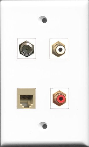 RiteAV 1 Port RCA Red and 1 Port RCA White and 1 Port Coax Cable TV- F-Type and 1 Port Phone RJ11 RJ12 Beige Wall Plate