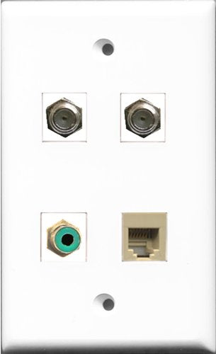RiteAV 1 Port RCA Green 2 Port Coax Cable TV- F-Type and 1 Port Phone RJ11 RJ12 Beige Wall Plate