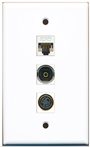 RiteAV - 1 Port S-Video and 1 Port Toslink and 1 Port Cat5e Ethernet White Wall Plate