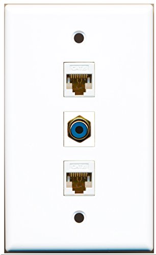 RiteAV - 1 Port RCA Blue 2 Port Cat6 Ethernet White Wall Plate