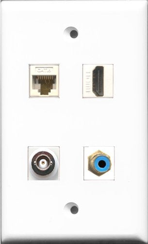 RiteAV 1 Port HDMI and 1 Port RCA Blue and 1 Port BNC and 1 Port Cat6 Ethernet White Wall Plate