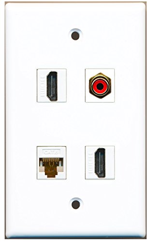 RiteAV - 2 Port HDMI 1 Port RCA Red 1 Port Cat6 Ethernet White Wall Plate