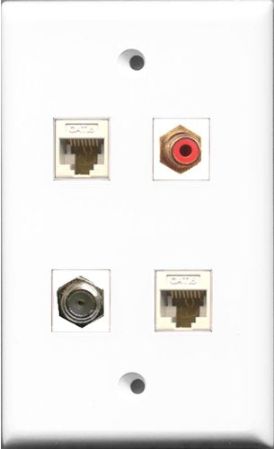 RiteAV 1 Port RCA Red and 1 Port Coax Cable TV- F-Type 2 Port Cat6 Ethernet White Wall Plate