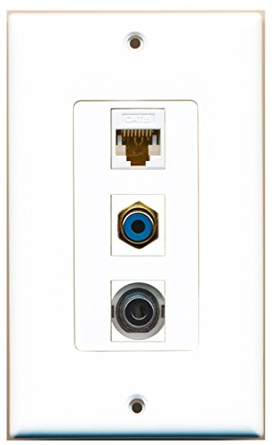 RiteAV - 1 Port RCA Blue and 1 Port 3.5mm and 1 Port Cat6 Ethernet White Decorative Wall Plate Decorative