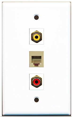 RiteAV - 1 Port RCA Red and 1 Port RCA Yellow and 1 Port Phone RJ11 RJ12 Beige Wall Plate