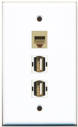 RiteAV - 2 Port USB A-A and 1 Port Phone RJ11 RJ12 Beige Wall Plate