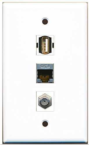 RiteAV - 1 Port Coax Cable TV- F-Type and 1 Port USB A-A and 1 Port Shielded Cat6 Ethernet Wall Plate