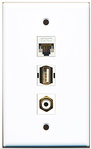 RiteAV - 1 Port RCA White and 1 Port USB A-A and 1 Port Cat5e Ethernet White Wall Plate
