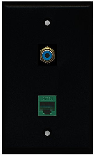RiteAV - Black 1 Port RCA Blue 1 Port Cat5e Ethernet Green Wall Plate