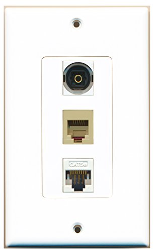 RiteAV - 1 Port Phone RJ11 RJ12 Beige and 1 Port Toslink and 1 Port Cat5e Ethernet White Decorative Wall Plate Decorative