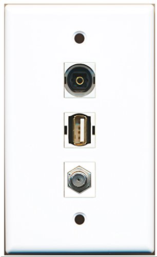 RiteAV - 1 Port Coax Cable TV- F-Type and 1 Port USB A-A and 1 Port Toslink Wall Plate