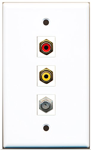 RiteAV - 1 Port RCA Red and 1 Port RCA Yellow and 1 Port Coax Cable TV- F-Type Wall Plate