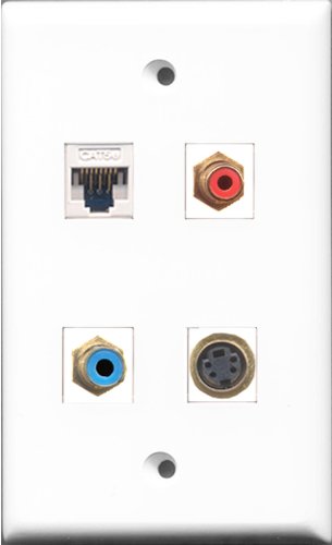 RiteAV 1 Port RCA Red and 1 Port RCA Blue and 1 Port S-Video and 1 Port Cat5e Ethernet White Wall Plate