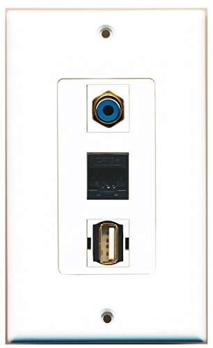 RiteAV - 1 Port RCA Blue and 1 Port USB A-A and 1 Port Cat5e Ethernet Black Wall Plate Decorative