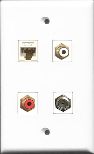 RiteAV 1 Port RCA Red and 1 Port RCA White and 1 Port Coax Cable TV- F-Type and 1 Port Cat6 Ethernet White Wall Plate