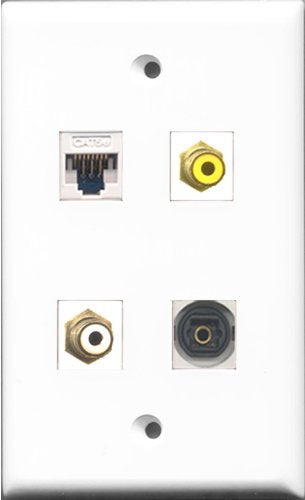 RiteAV 1 Port RCA White and 1 Port RCA Yellow and 1 Port Toslink and 1 Port Cat5e Ethernet White Wall Plate