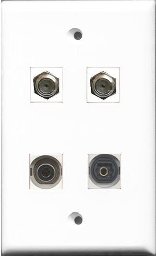 RiteAV - 2 Port Coax Cable TV- F-Type and 1 Port Toslink and 1 Port 3.5mm Wall Plate