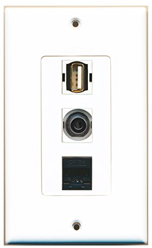 RiteAV - 1 Port USB A-A and 1 Port 3.5mm and 1 Port Cat5e Ethernet Black Decorative Wall Plate Decorative
