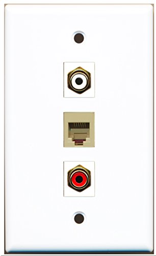 RiteAV - 1 Port RCA Red and 1 Port RCA White and 1 Port Phone RJ11 RJ12 Beige Wall Plate