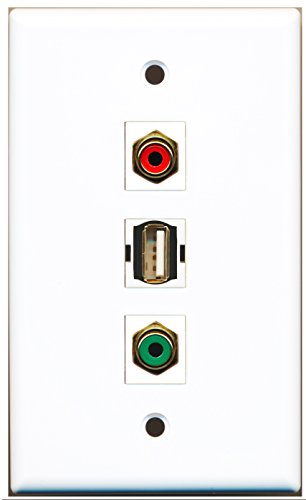 RiteAV - 1 Port RCA Red and 1 Port RCA Green and 1 Port USB A-A Wall Plate