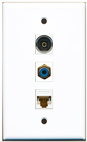 RiteAV - 1 Port RCA Blue and 1 Port Toslink and 1 Port Cat6 Ethernet White Wall Plate