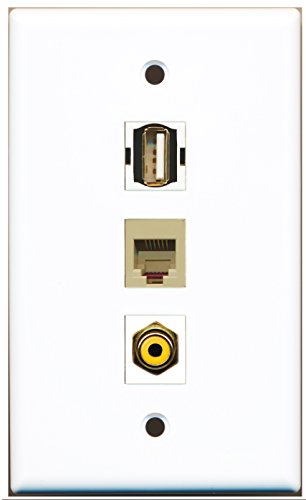 RiteAV - 1 Port RCA Yellow and 1 Port USB A-A and 1 Port Phone RJ11 RJ12 Beige Wall Plate