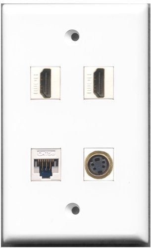 RiteAV - 2 Port HDMI 1 Port S-Video 1 Port Cat5e Ethernet White Wall Plate