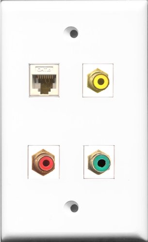 RiteAV 1 Port RCA Red and 1 Port RCA Yellow and 1 Port RCA Green and 1 Port Cat6 Ethernet White Wall Plate
