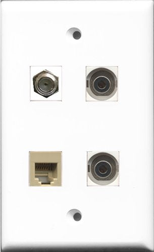 RiteAV 1 Port Coax Cable TV- F-Type and 1 Port Phone RJ11 RJ12 Beige 2 Port 3.5mm Wall Plate