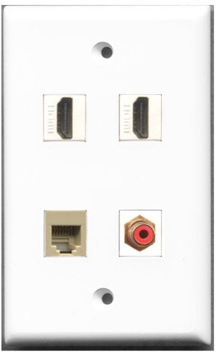 RiteAV - 2 Port HDMI 1 Port RCA Red 1 Port Phone RJ11 RJ12 Beige Wall Plate