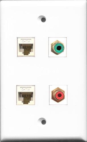 RiteAV 1 Port RCA Red and 1 Port RCA Green 2 Port Cat6 Ethernet White Wall Plate